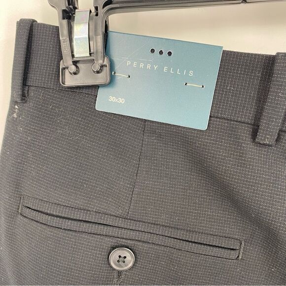 Perry Ellis Men’s Flat Front Black Checkered Dress Pants size 30 x 30 - Picture 2 of 3